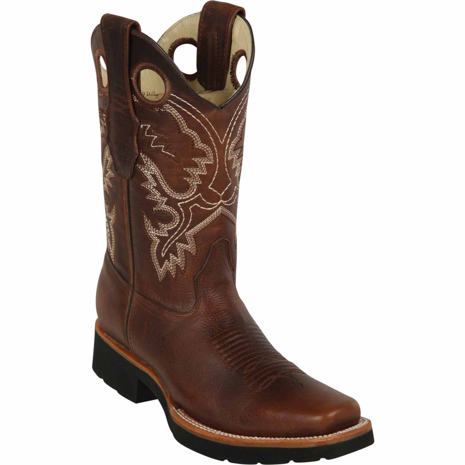 Western Genuine Rage Leather Rodeo Square Toe Boots Walnut Color - Los Altos Boots - Side View