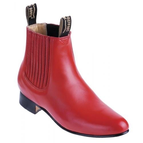 Western Genuine Deer Leather ROund Toe Charro Ankle Boots Red Color - Los Altos Boots