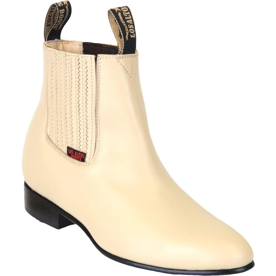 Western Genuine Deer Leather ROund Toe Charro Ankle Boots Oryx Color - Los Altos Boots