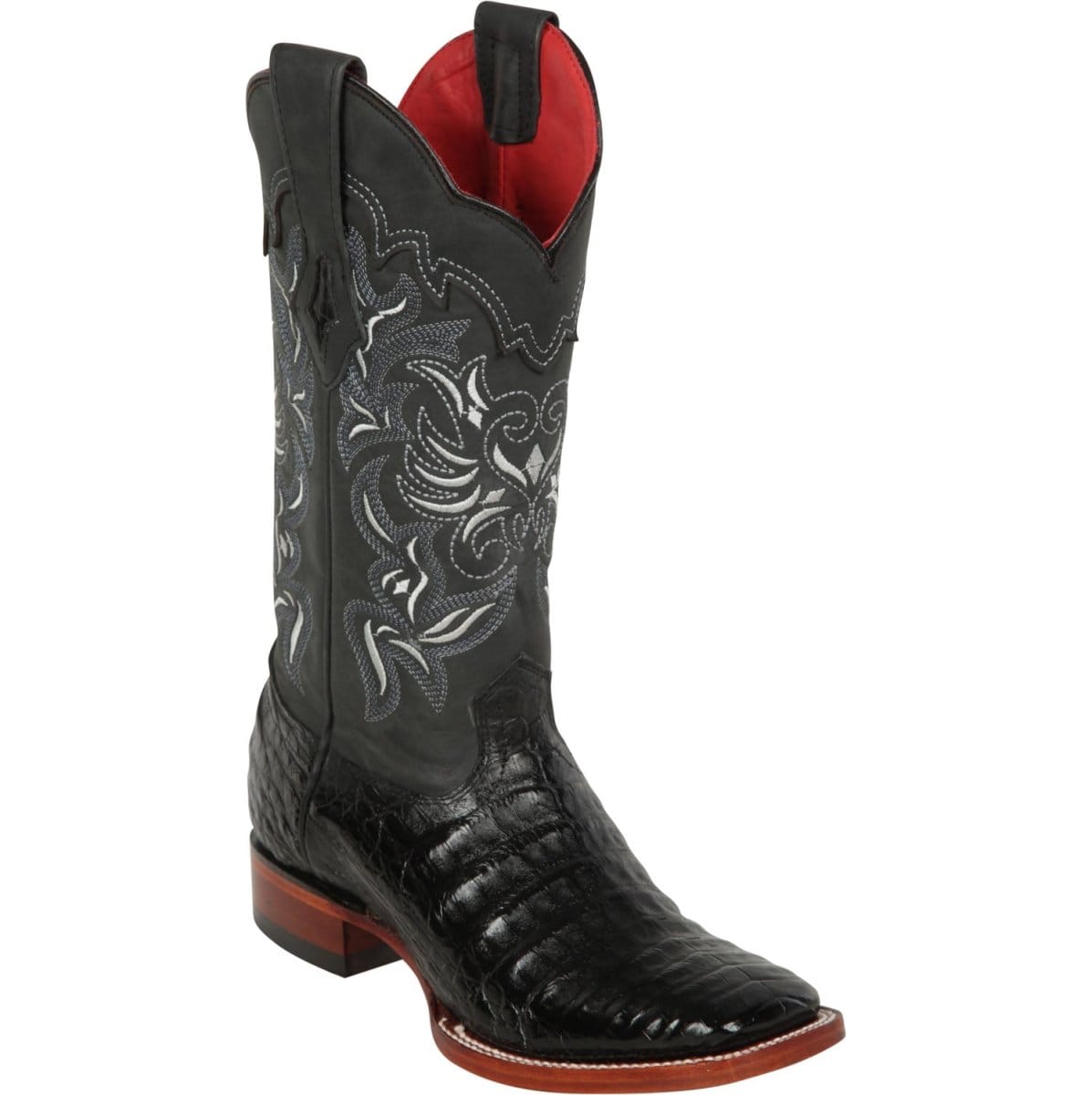 Los Altos Boots Boots Women's Genuine Caiman Belly Skin Wide Square Toe Boots Black Color - Los Altos Boots