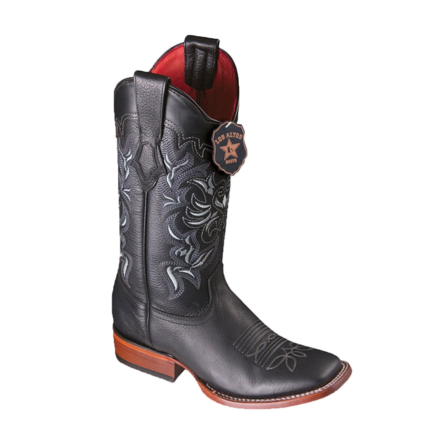 Los Altos Boots Boots Women's Genuine Grisly Leather Wide Square Toe Boots Black Color - Los Altos Boots