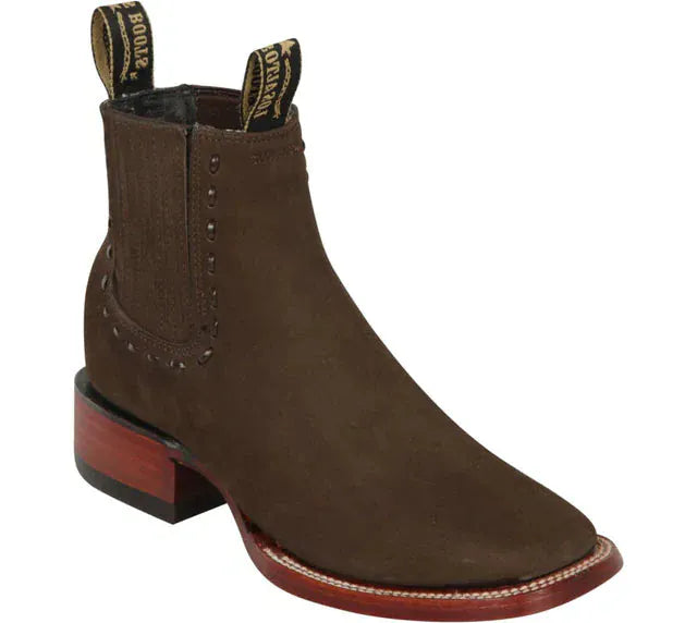Women´s Genuine Nobuck Leather Wide Square Toe Ankle Boots Tobacco Color - Los Altos Boots