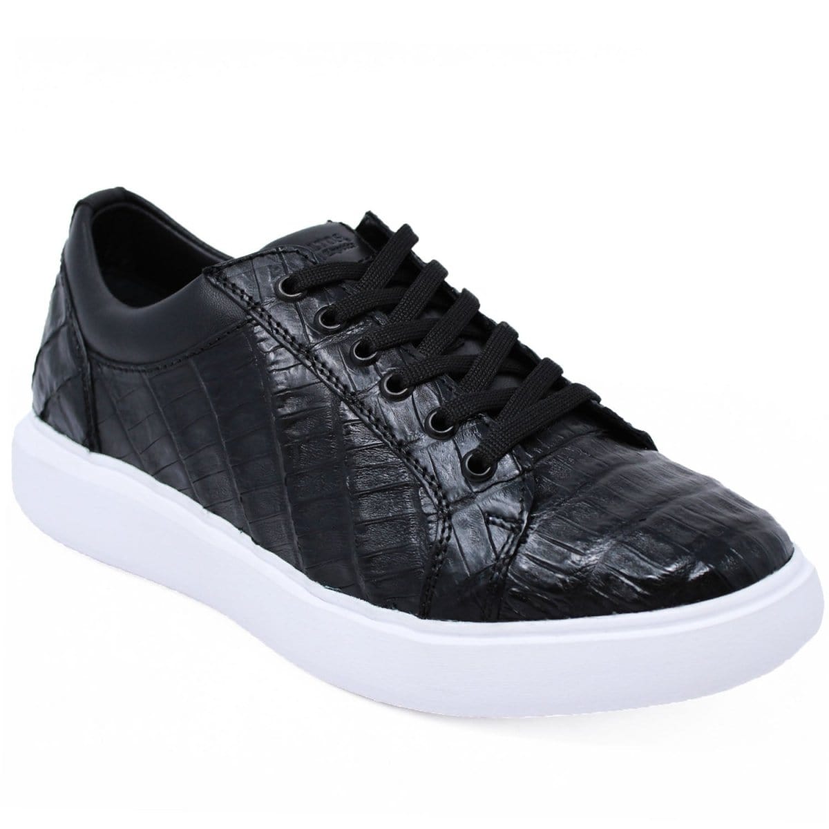 Men's Genuine Caiman Belly Skin Sneaker Casual Shoe Black Color - Los Altos Boots - Side View