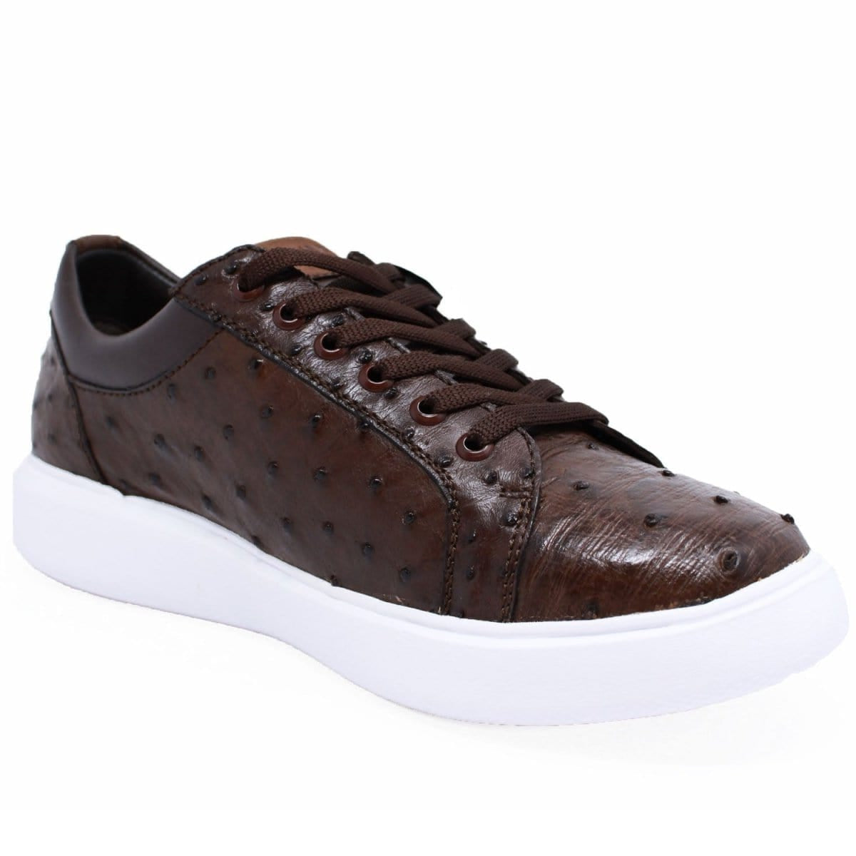 Men's Genuine Ostrich Skin Sneaker Casual Shoe Brown Color - Los Altos Boots - Side View