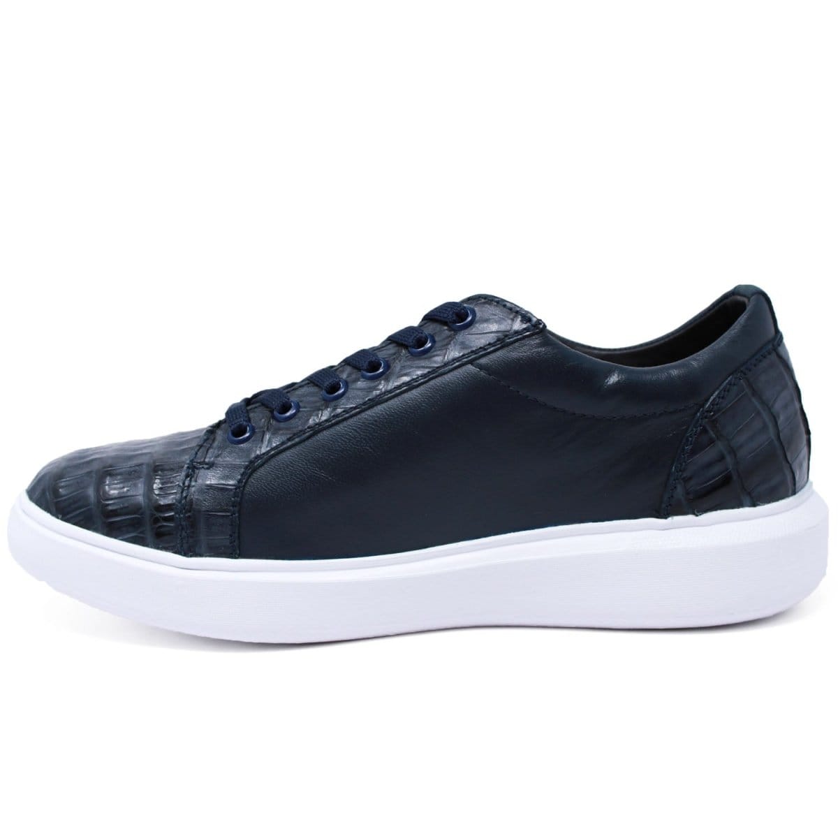 Los Altos Boots Shoes Men's Genuine Caiman Belly Skin and Leather Sneaker Casual Shoe Navy Color - Los Altos Boots