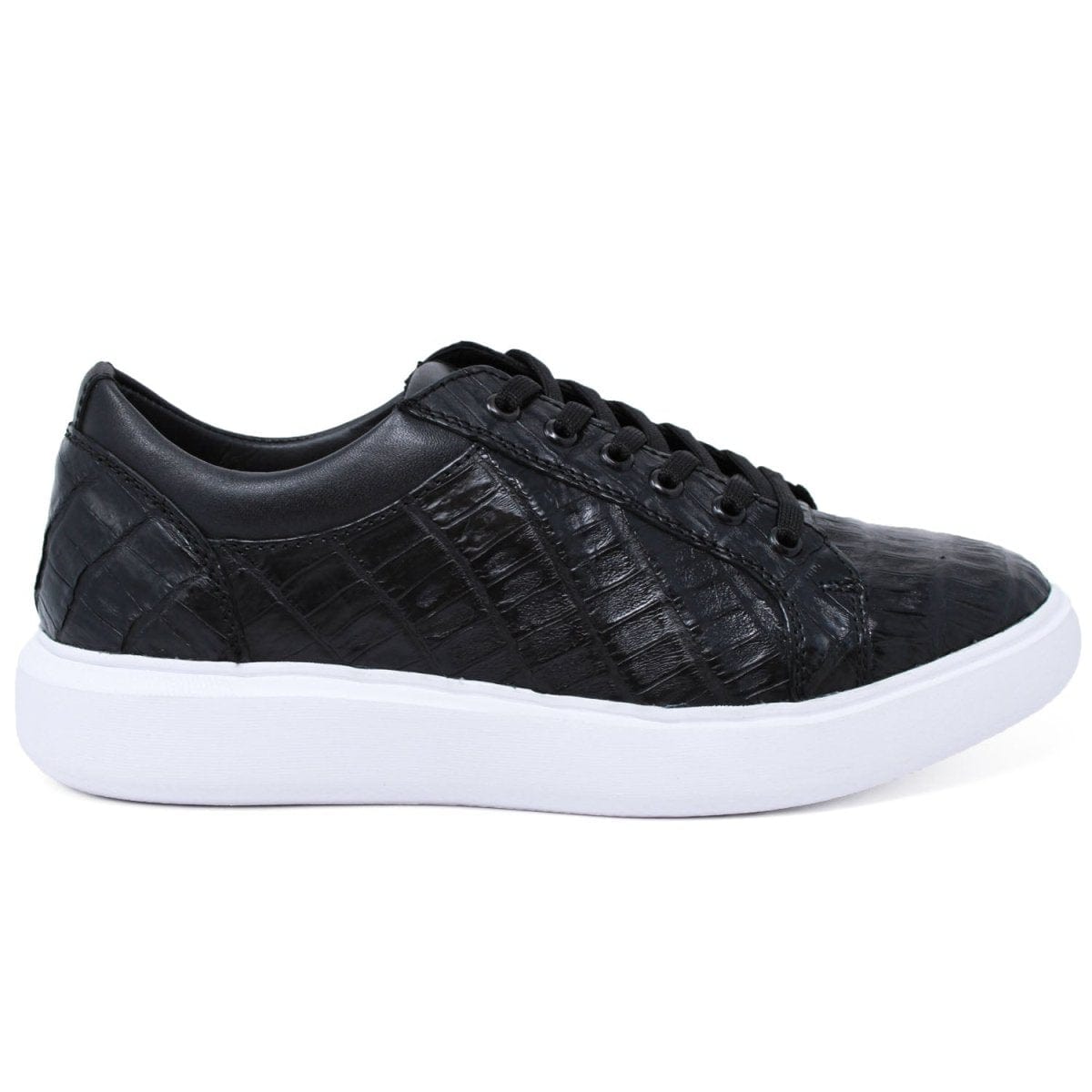 Men's Genuine Caiman Belly Skin Sneaker Casual Shoe Black Color - Los Altos Boots - Right Side View