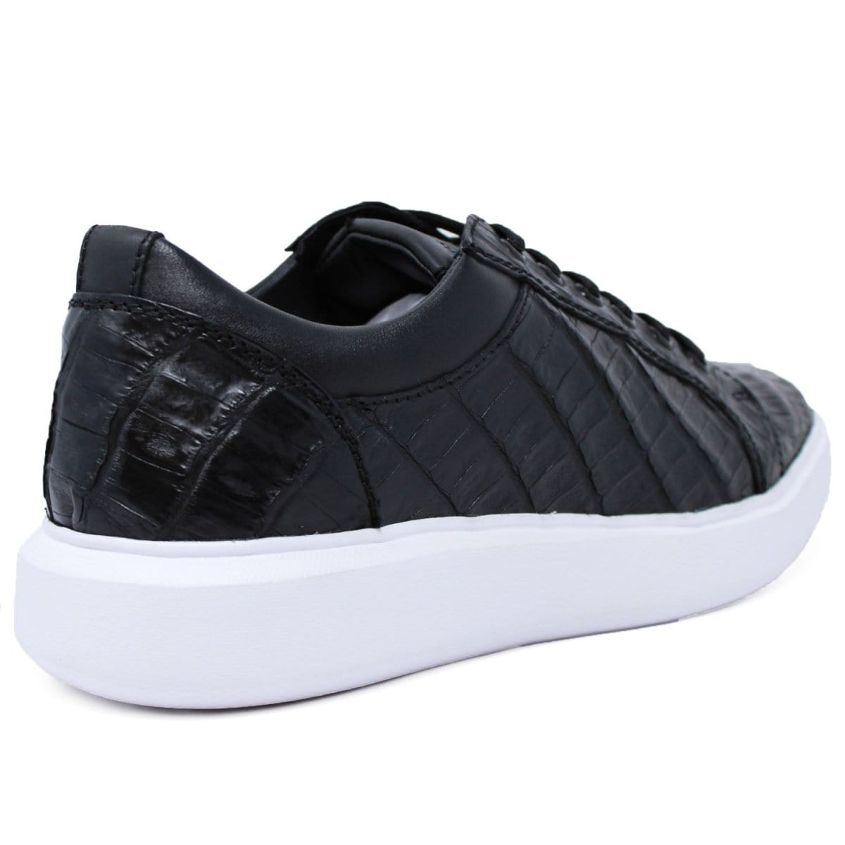 Men's Genuine Caiman Belly Skin Sneaker Casual Shoe Black Color - Los Altos Boots - Back Side View