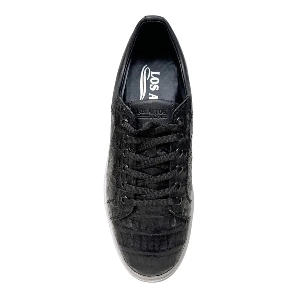 Men's Genuine Caiman Belly Skin Sneaker Casual Shoe Black Color - Los Altos Boots - Top View