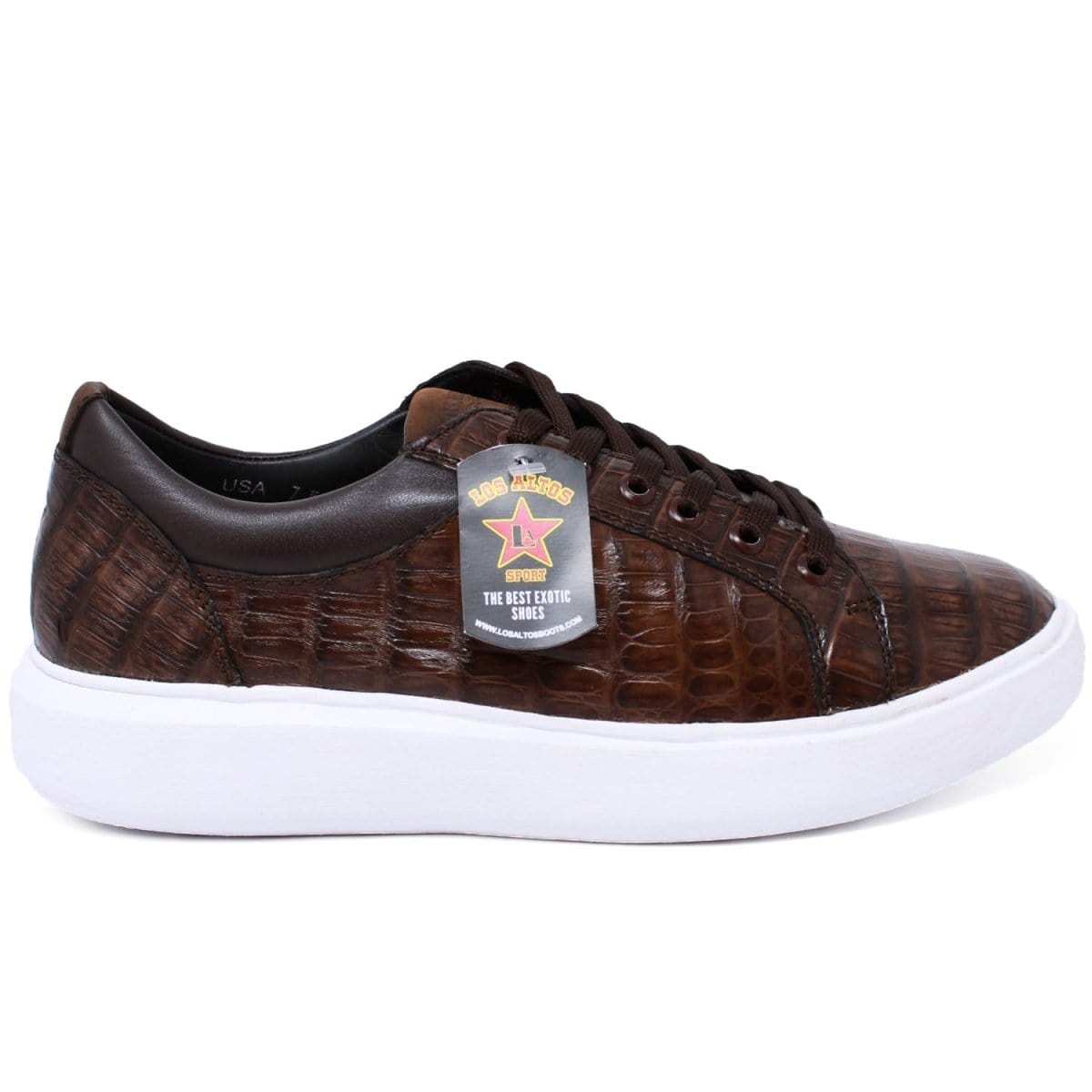 Men's Genuine Caiman Belly Skin Sneaker Casual Shoe Brown Color - Los Altos Boots - Right Side View