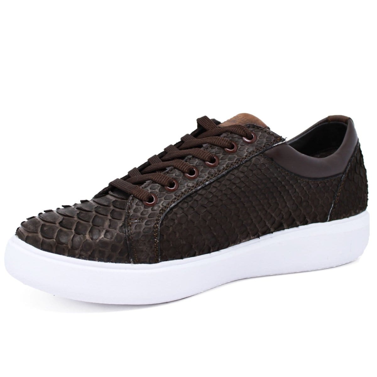 Men's Genuine Python Skin Sneaker Casual Shoe Nobuck Brown Color - Los Altos Boots - Side View