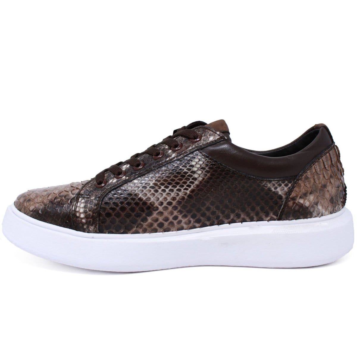 Men's Genuine Python Skin Sneaker Casual Shoe Rustic Brown Color - Los Altos Boots - Left Side View