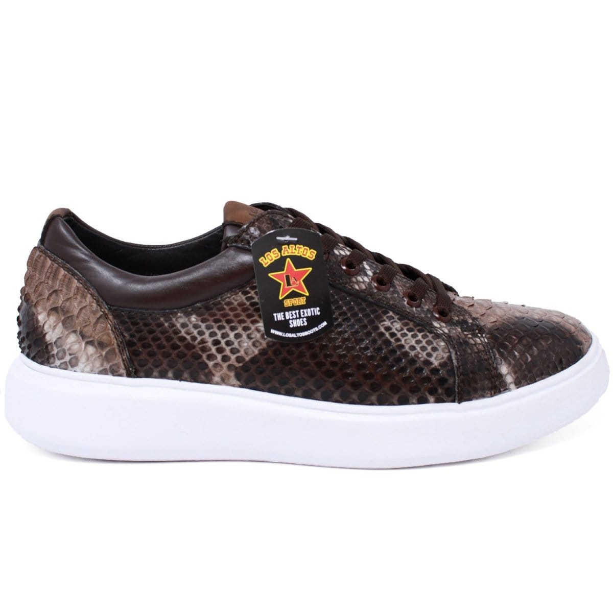Men's Genuine Python Skin Sneaker Casual Shoe Rustic Brown Color - Los Altos Boots - Right Side View