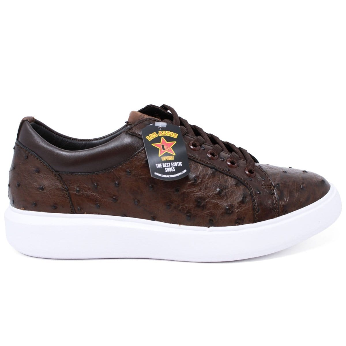 Men's Genuine Ostrich Skin Sneaker Casual Shoe Brown Color - Los Altos Boots - Right Side View