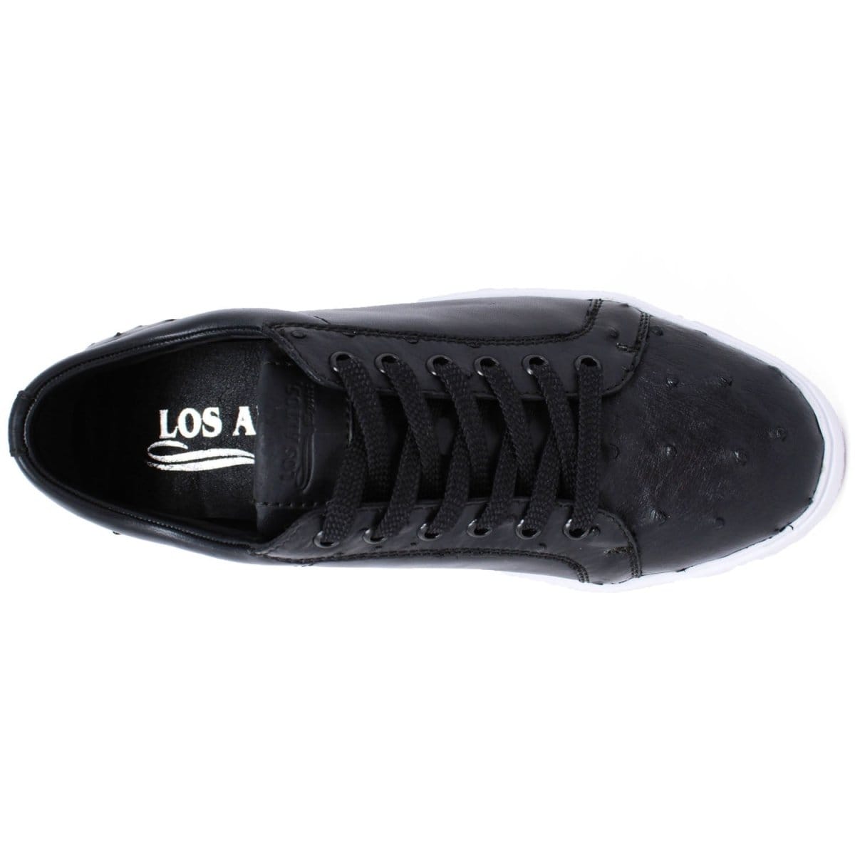 Los Altos Boots Shoes Men's Genuine Ostrich Skin and Leather Sneaker Casual Shoe Black Color - Los Altos Boots