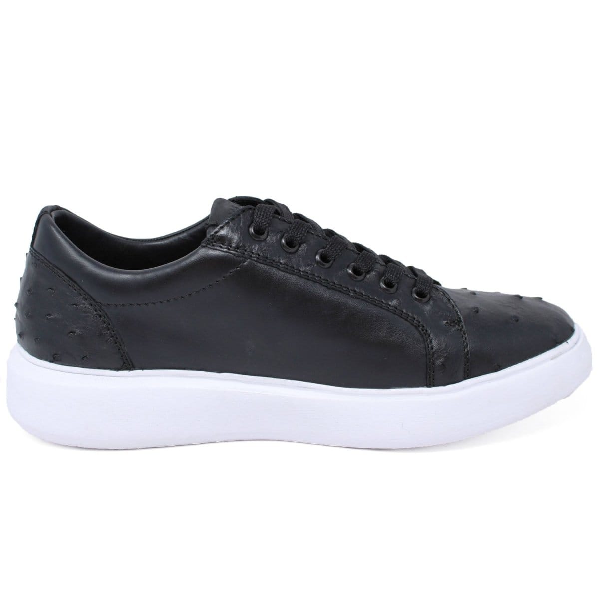 Los Altos Boots Shoes Men's Genuine Ostrich Skin and Leather Sneaker Casual Shoe Black Color - Los Altos Boots
