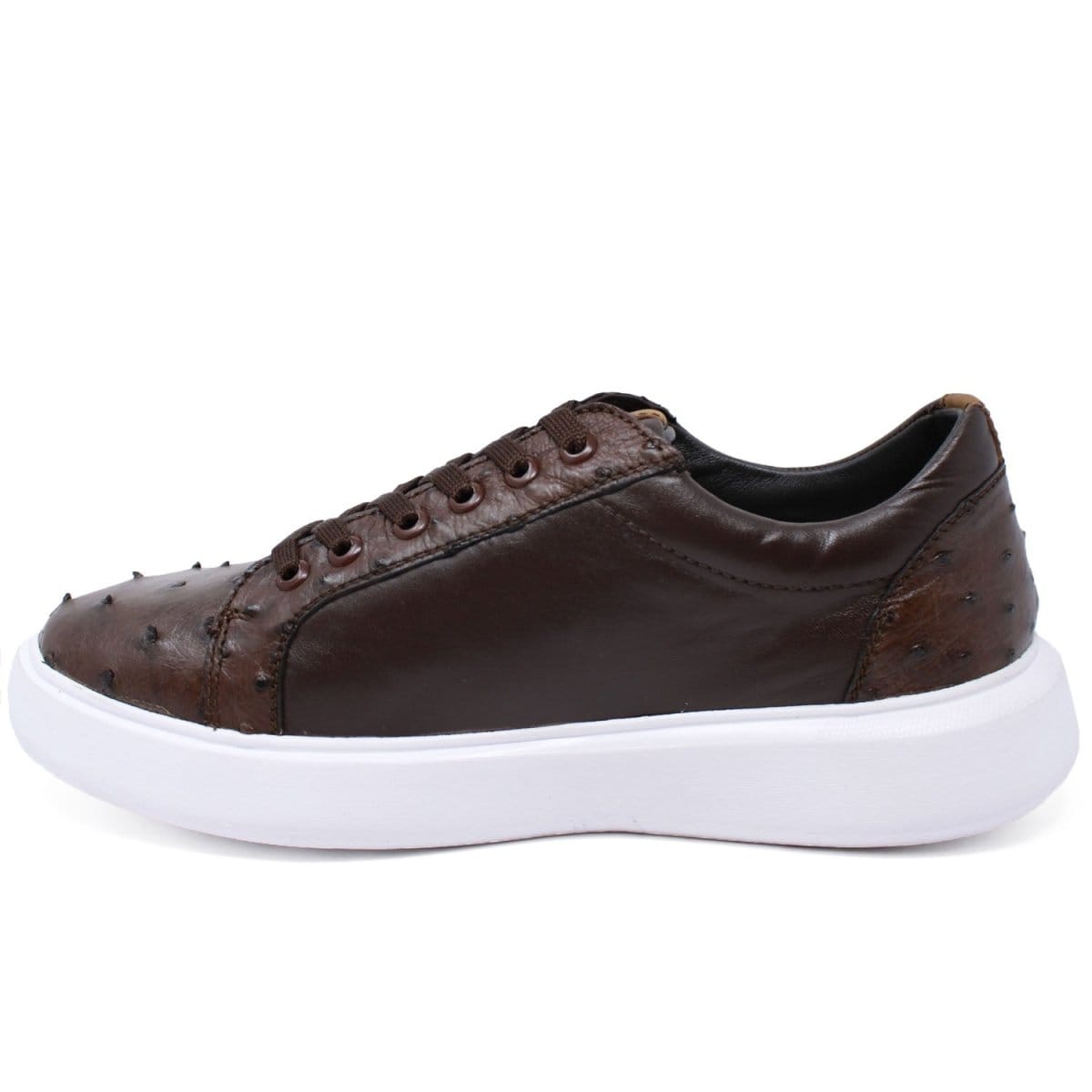 Los Altos Boots Shoes Men's Genuine Ostrich Skin and Leather Sneaker Casual Shoe Brown Color - Los Altos Boots