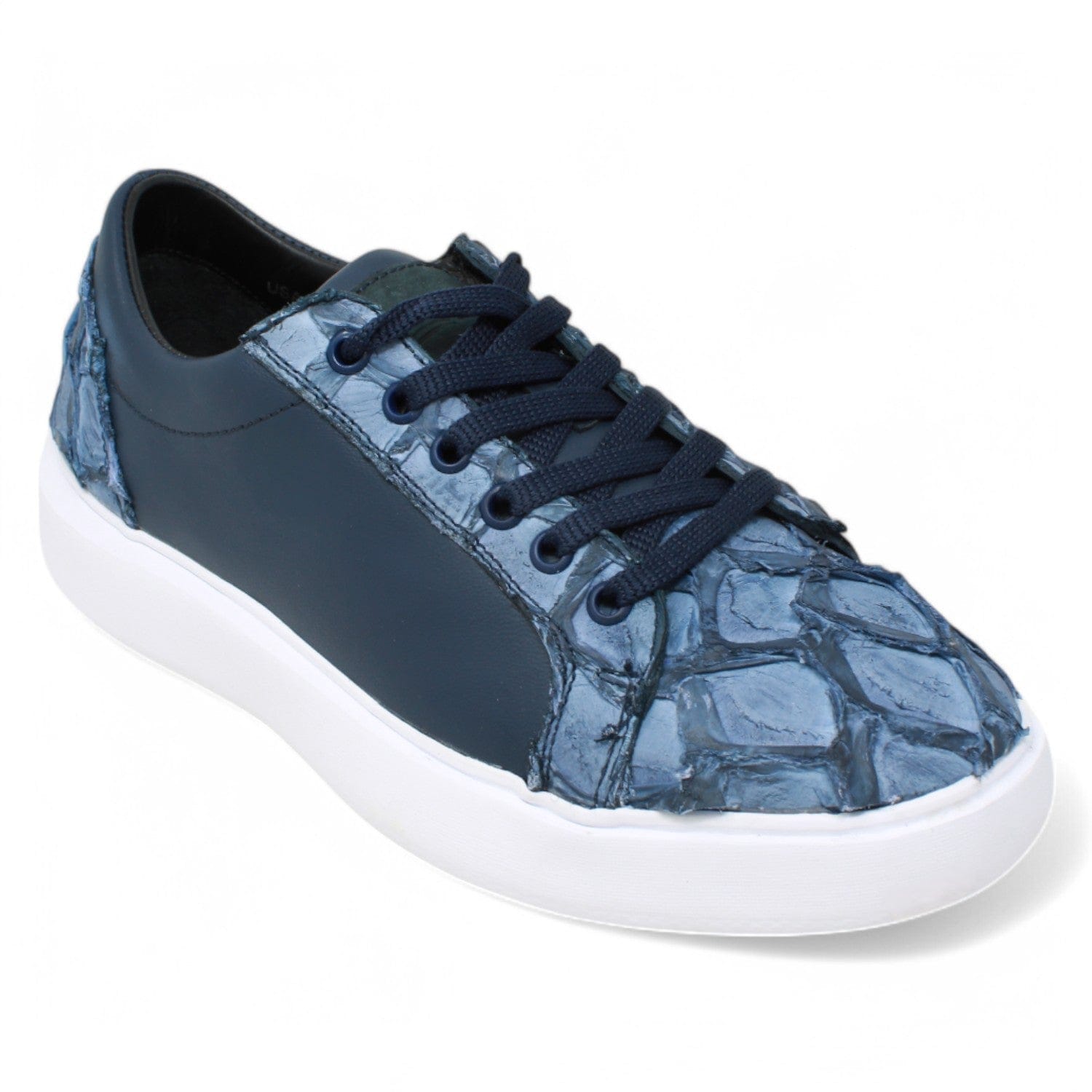 Los Altos Boots Shoes Men's Genuine Piraruccu Skin and Leather Sneaker Casual Shoes Denim Blue Color - Los Altos Boots