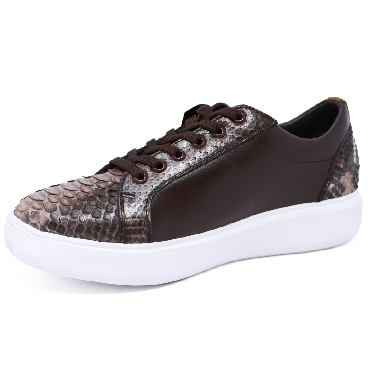 Los Altos Boots Shoes Men's Genuine Python Skin and Leather Sneaker Casual Shoe Rustic Brown Color - Los Altos Boots