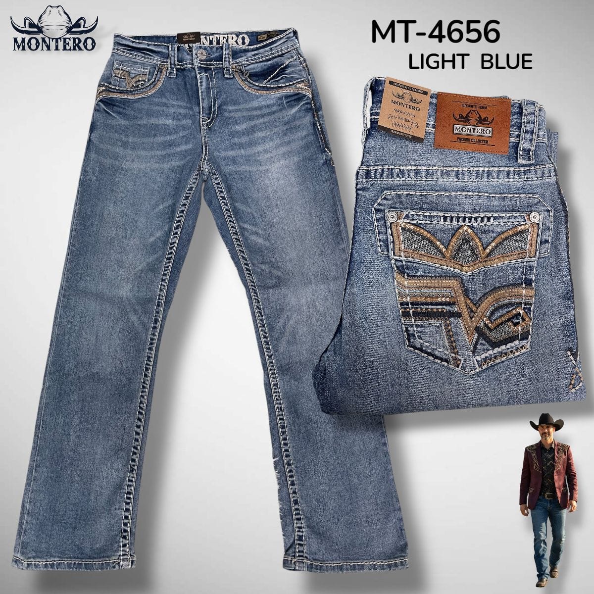 Montero Jeans Montero Men's Blue Modern Boot Denim Jeans-MON 4656 Light Blue