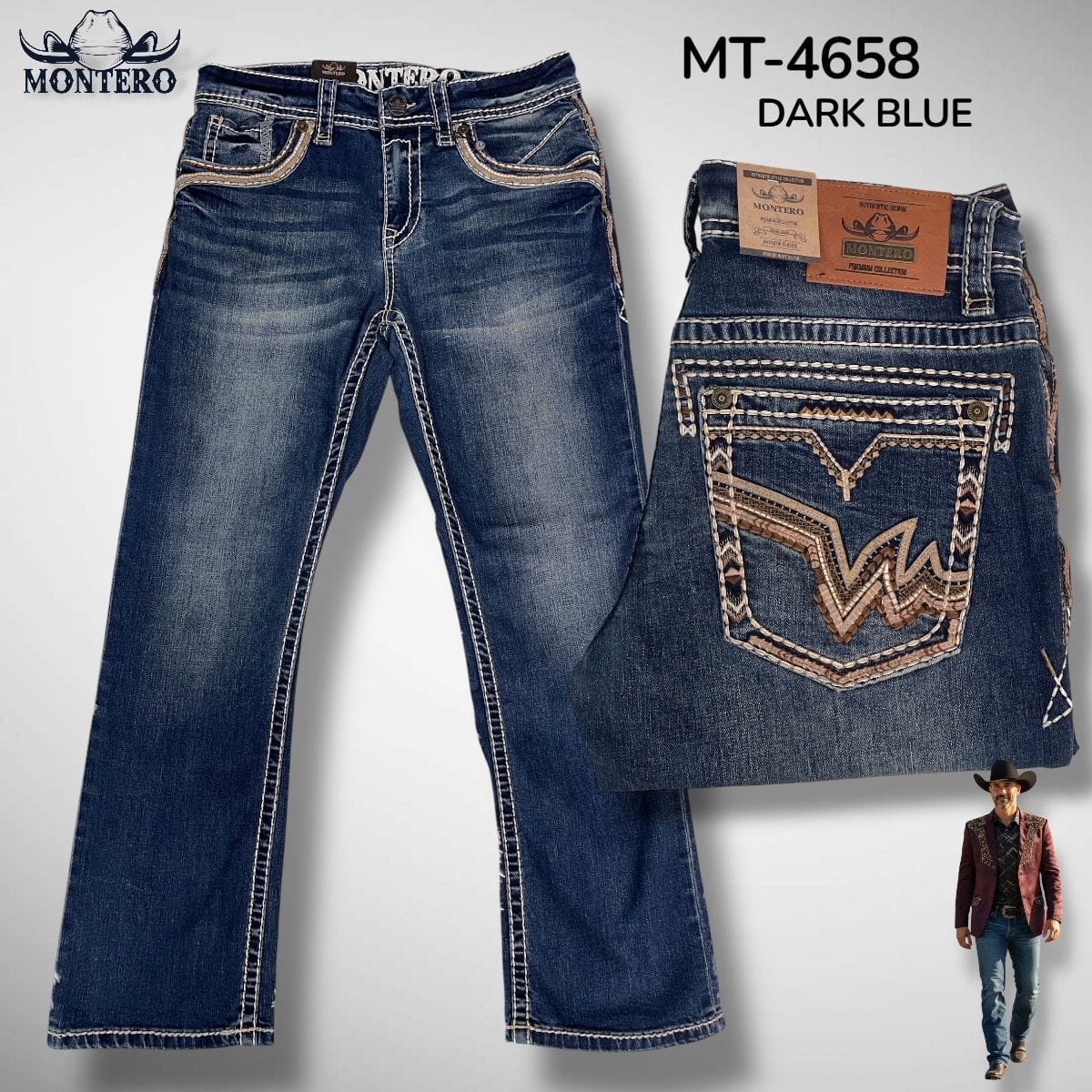 Montero Jeans Montero Men's Blue Modern Boot Denim Jeans-MON 4658 DarkBlue