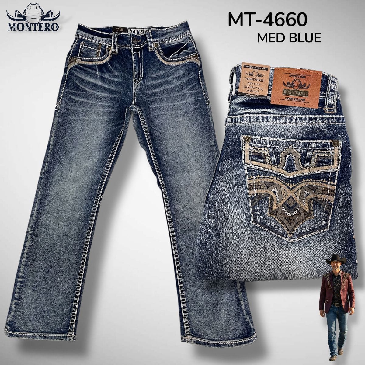 Montero Jeans Montero Men's Blue Modern Boot Denim Jeans-MON 4660
