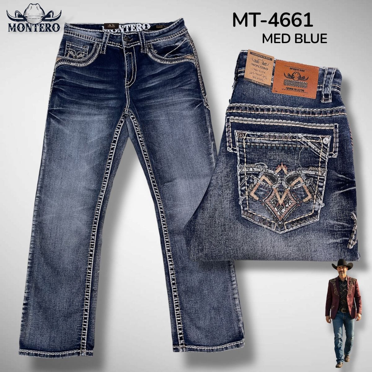Montero Jeans Montero Men's Blue Modern Boot Denim Jeans-MON 4661