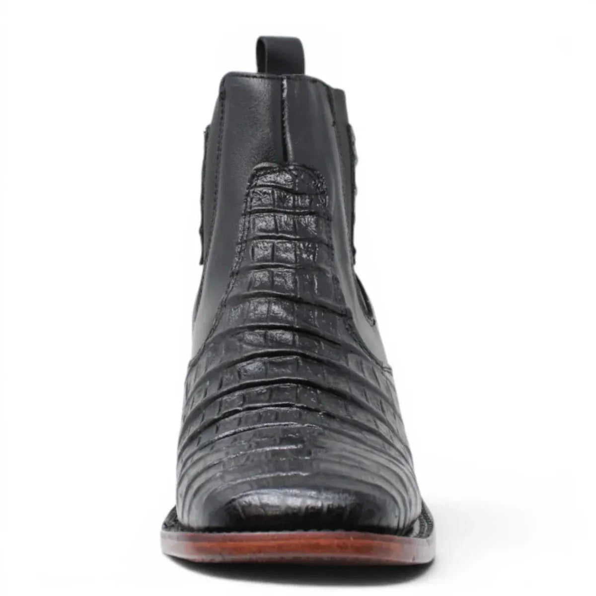 Quincy Men´s Caiman Hornback Print Square Toe Ankle Boots - Black - Front View