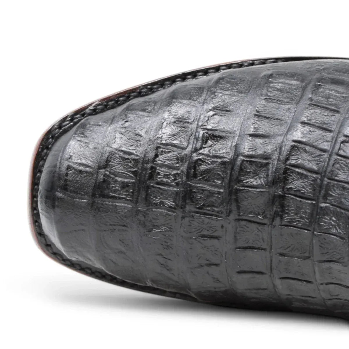 Quincy Men´s Caiman Hornback Print Square Toe Ankle Boots - Black - Toe View