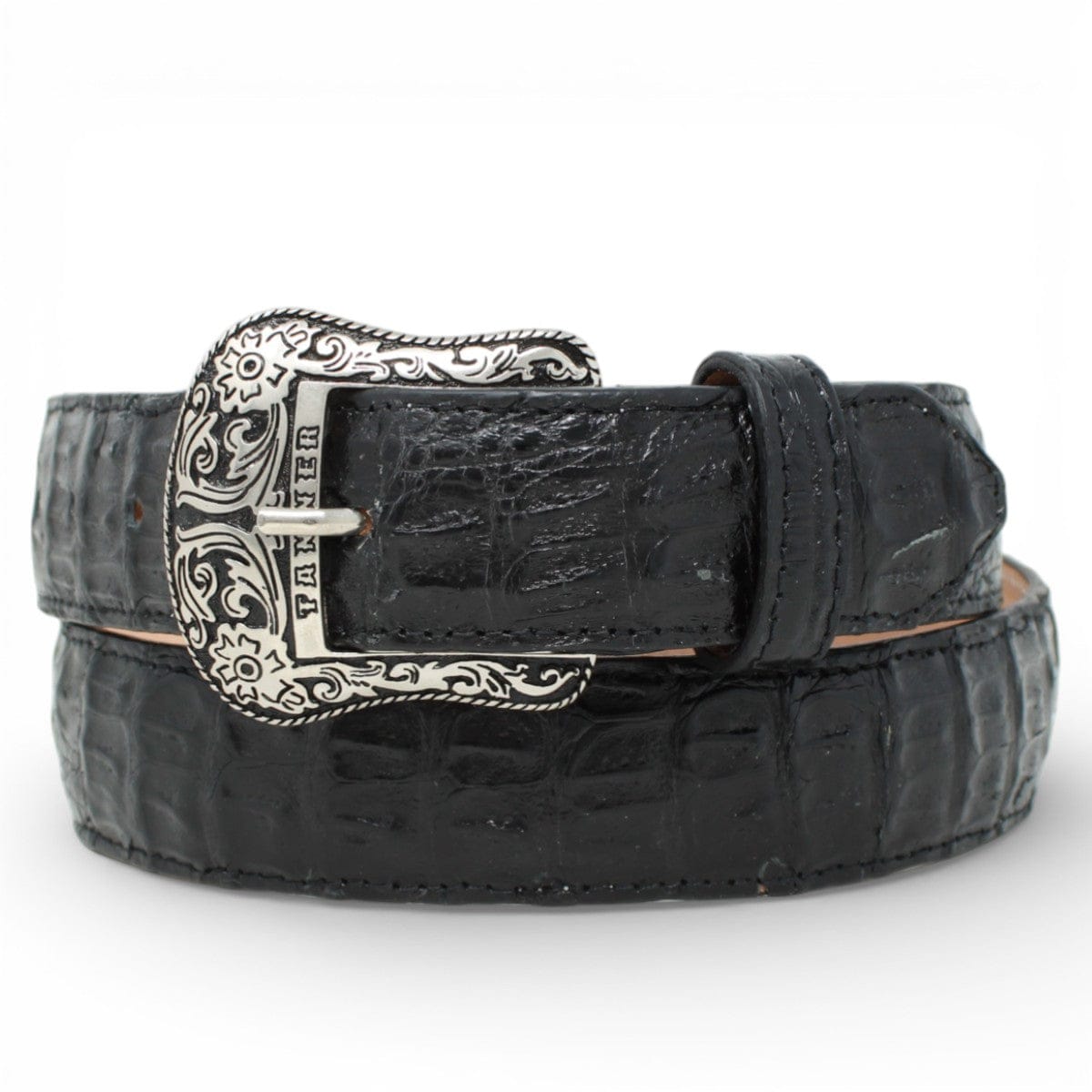 Tanner Mark Boots Belts Genuine Caiman Belly Skin Texas Metal Buckle Belt Black Color - Tanner Mark Boots