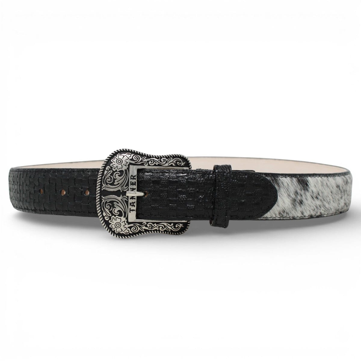 Tanner Mark Boots Belts Genuine Cowhide Leather with Hair Texas Metal Buckle Belt Black Color - Tanner Mark Boots