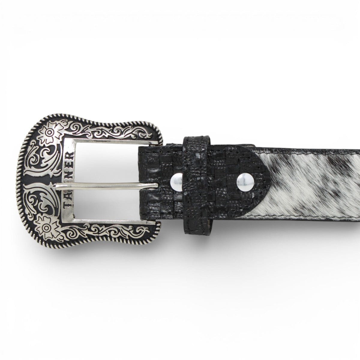 Tanner Mark Boots Belts Genuine Cowhide Leather with Hair Texas Metal Buckle Belt Black Color - Tanner Mark Boots