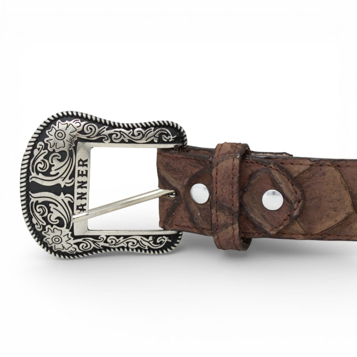 Tanner Mark Boots Belts Genuine Leather Piraruccu Print Texas Metal Buckle Belt Brown Color - Tanner Mark Boots