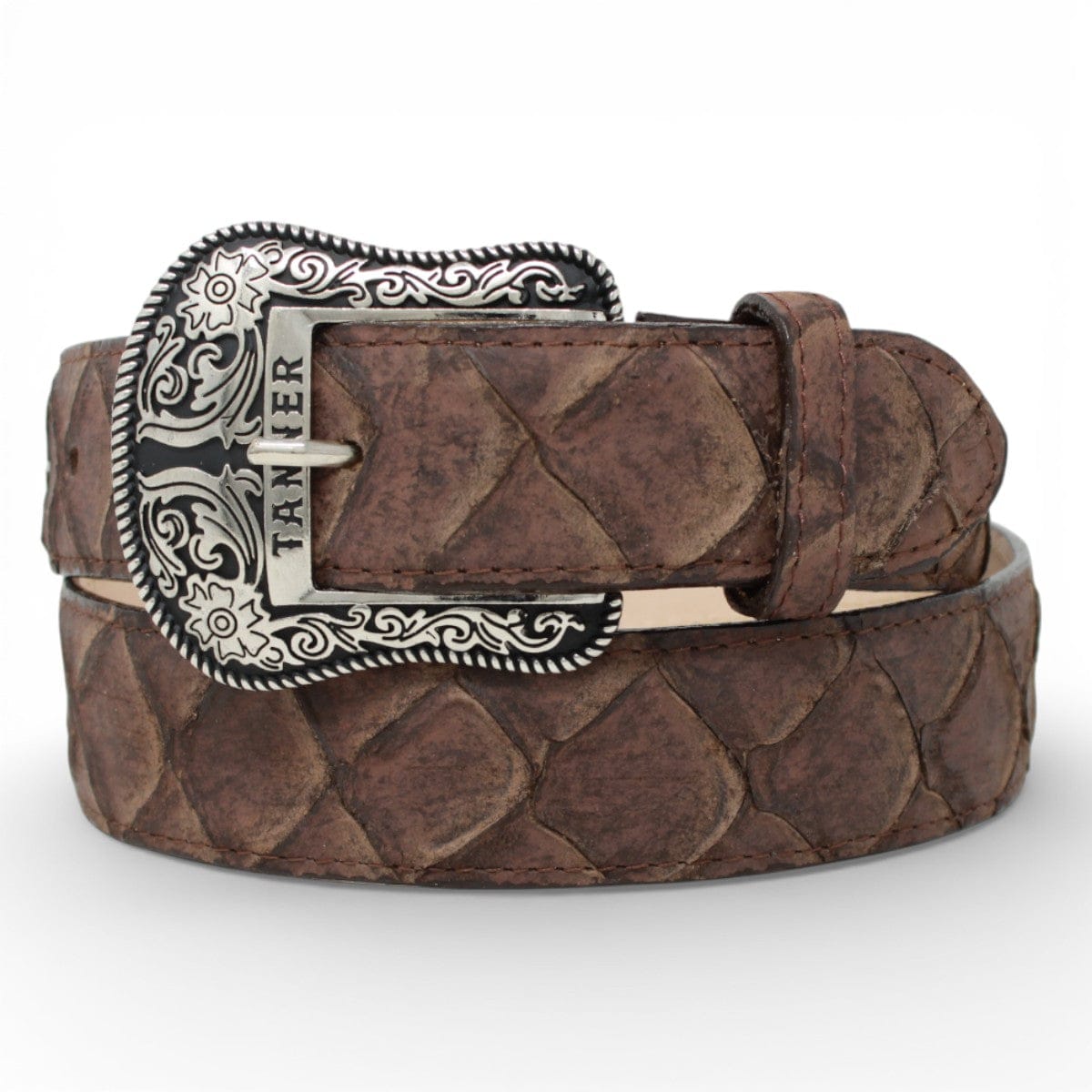 Tanner Mark Boots Belts Genuine Leather Piraruccu Print Texas Metal Buckle Belt Brown Color - Tanner Mark Boots