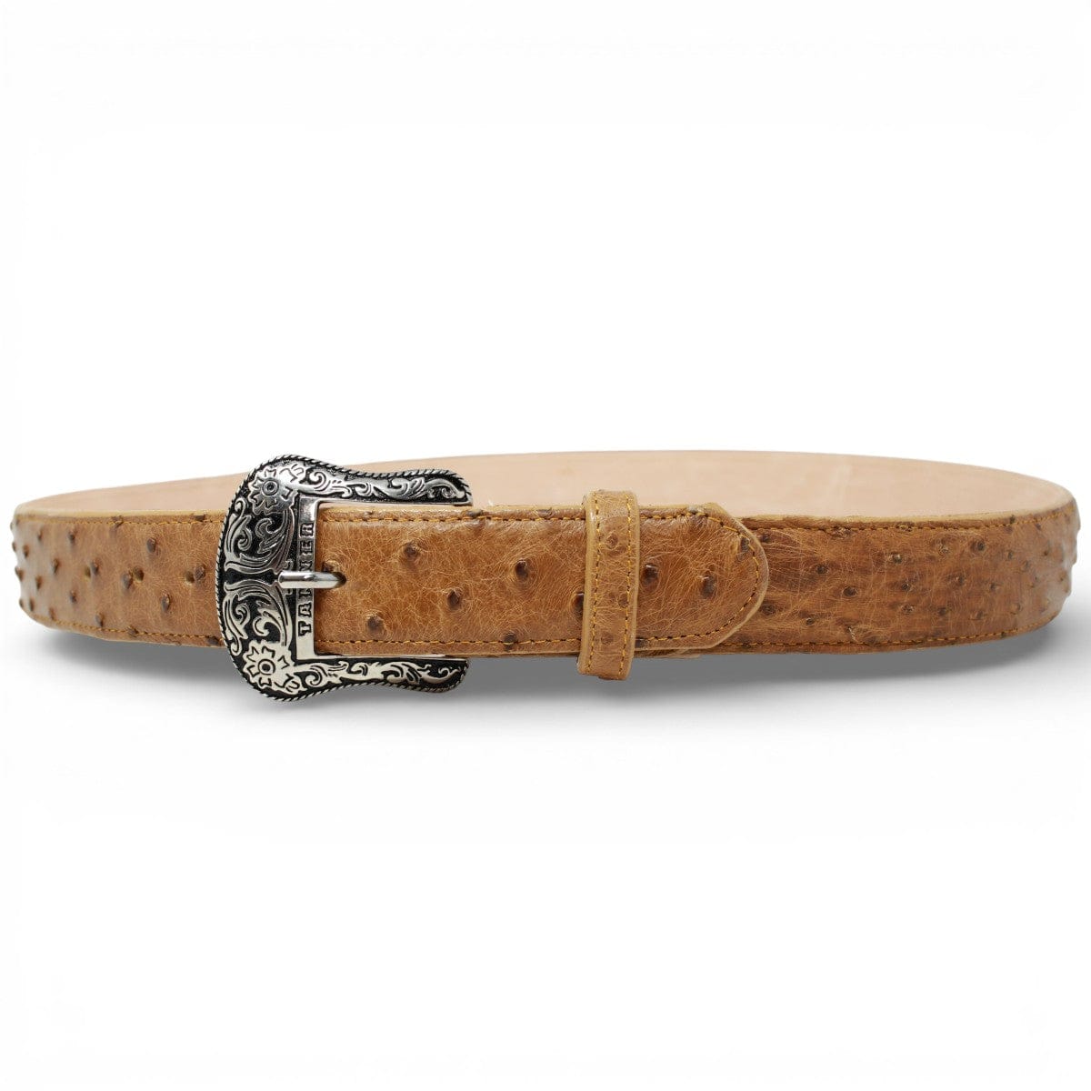 Tanner Mark Boots Belts Genuine Ostrich Skin Texas Metal Buckle Belt Antique Saddle Color - Tanner Mark Boots