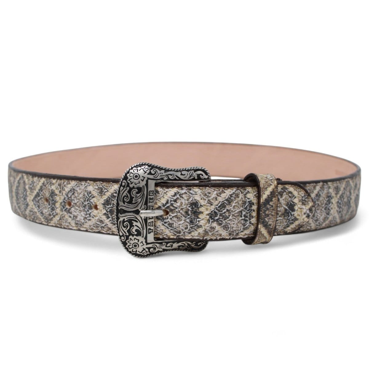 Tanner Mark Boots Belts Rattlesnake Print Texas Metal Buckle Belt Natural Color - Tanner Mark Boots