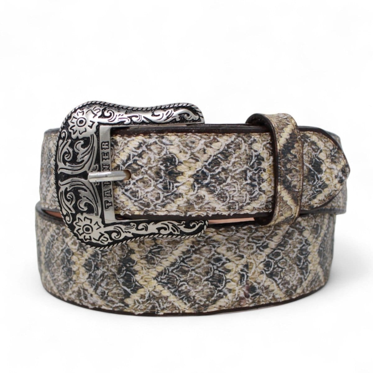 Rattlesnake Print Texas Metal Buckle Belt Natural Color - Tanner Mark