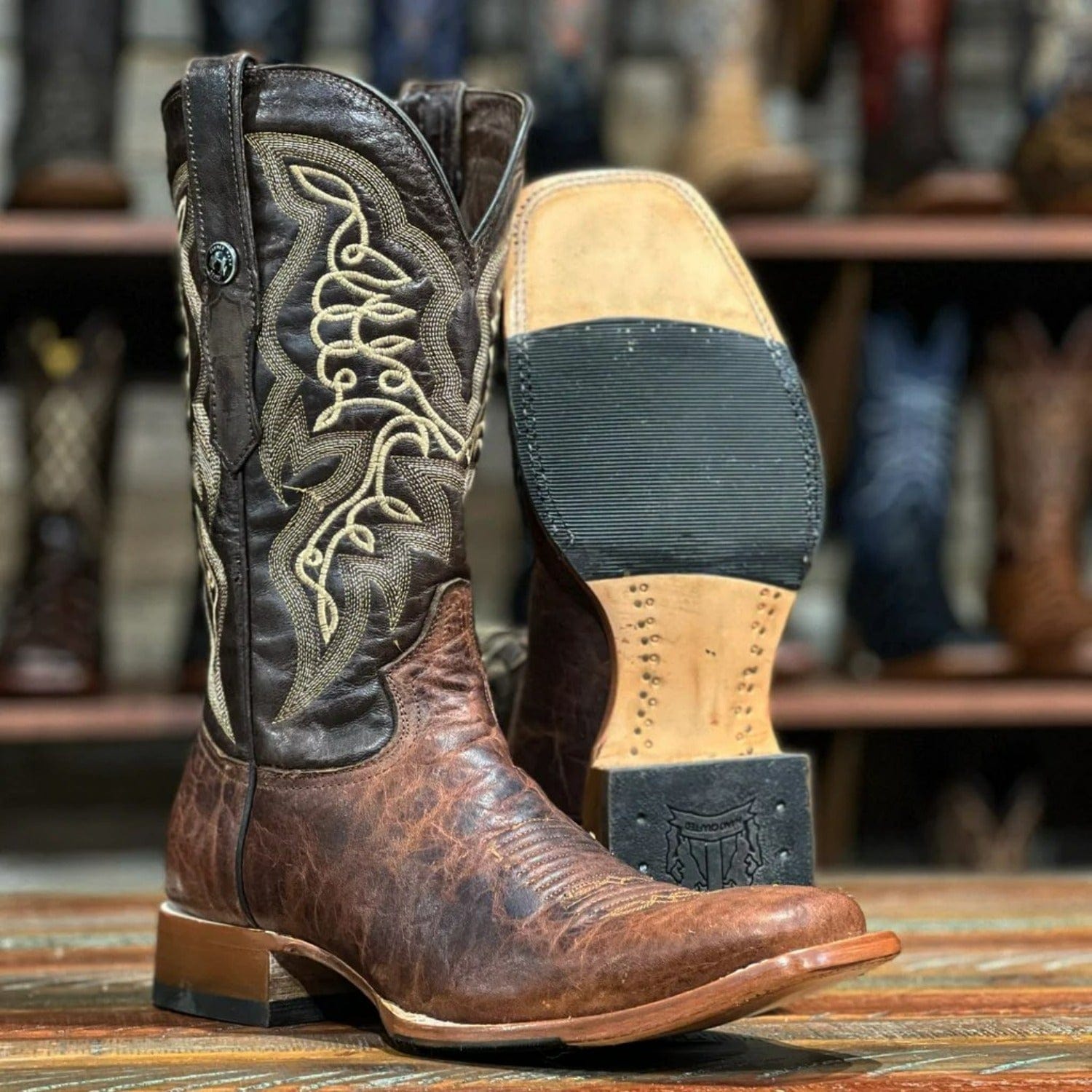 Tanner Mark Boots Boots Tanner Mark Men's Square Toe Leather Boots Marble Honey TM201073