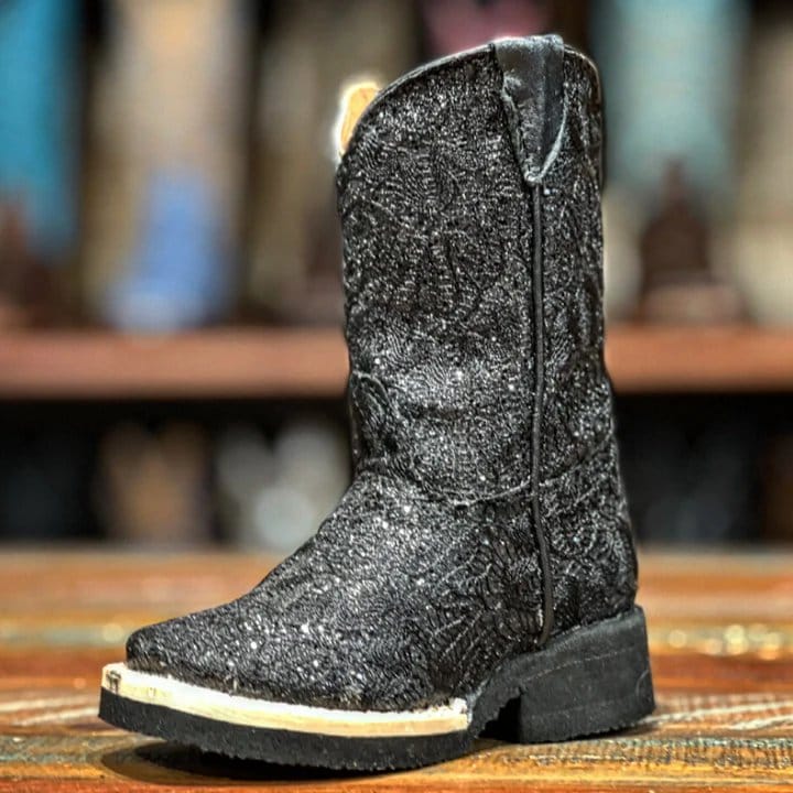 Tanner Mark Boots Boots Girl's Dakota Genuine Leather Square Toe Boots in Shimmer Black - Tanner Mark Boots
