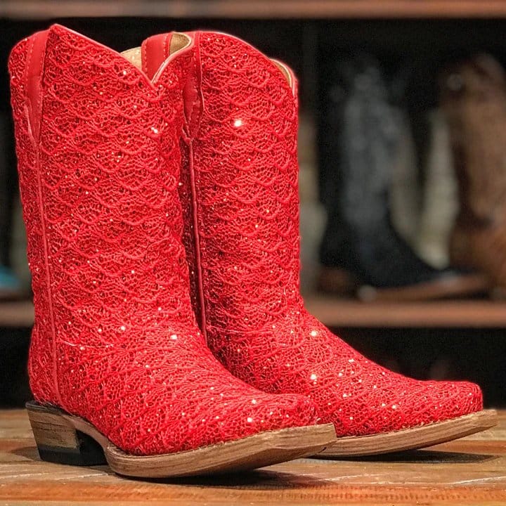 Tanner Mark Boots Boots Girl's Dorothy Genuine Leather Square Toe Boots in Shimmer Red - Tanner Mark Boots