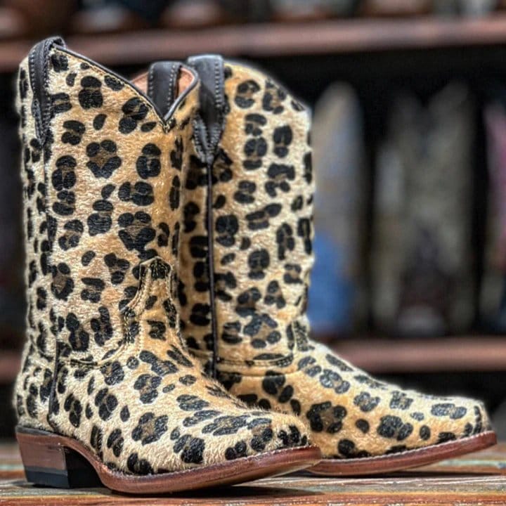 Tanner Mark Boots Boots Girl's Leopard Cowgirl Genuine Leather Square Toe Boots - Tanner Mark Boots