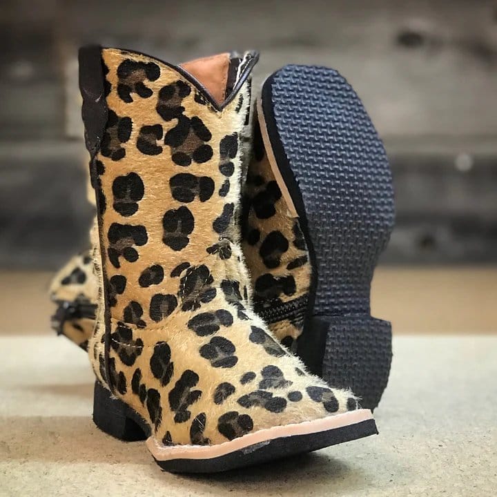 Tanner Mark Boots Boots Girl's Leopard Cowgirl Genuine Leather Square Toe Boots - Tanner Mark Boots