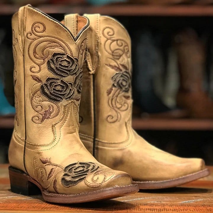 Tanner Mark Boots Boots Girl's McAllen Genuine Leather Square Toe Boots in Burnished Sand - Tanner Mark Boots