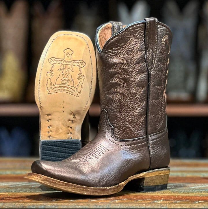 Tanner Mark Boots Boots Girl's Mindi Genuine Leather Square Toe Boots in Crackle Brown - Tanner Mark Boots