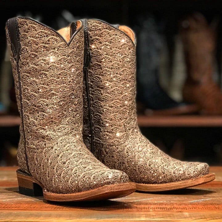 Tanner Mark Boots Boots Girl's Presley Genuine Leather Square Toe Boots in Shimmer Mocha Brown - Tanner Mark Boots