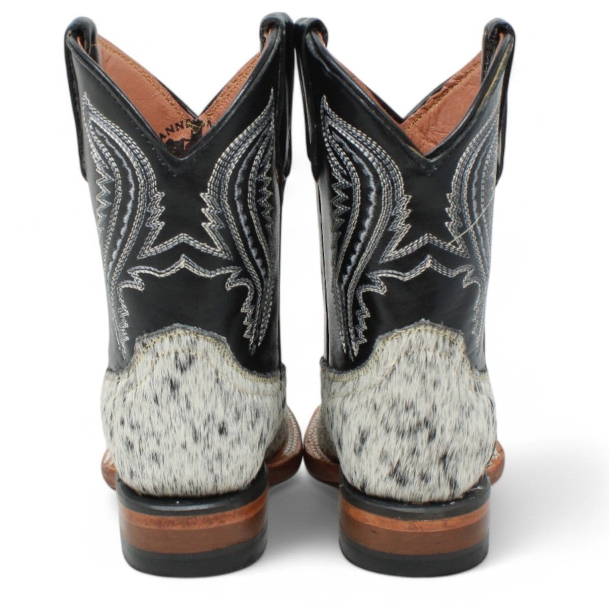 Tanner Mark Boots Boots Kids Genuine Leather and Cow Hair Square Toe Boots in Black - Tanner Mark Boots