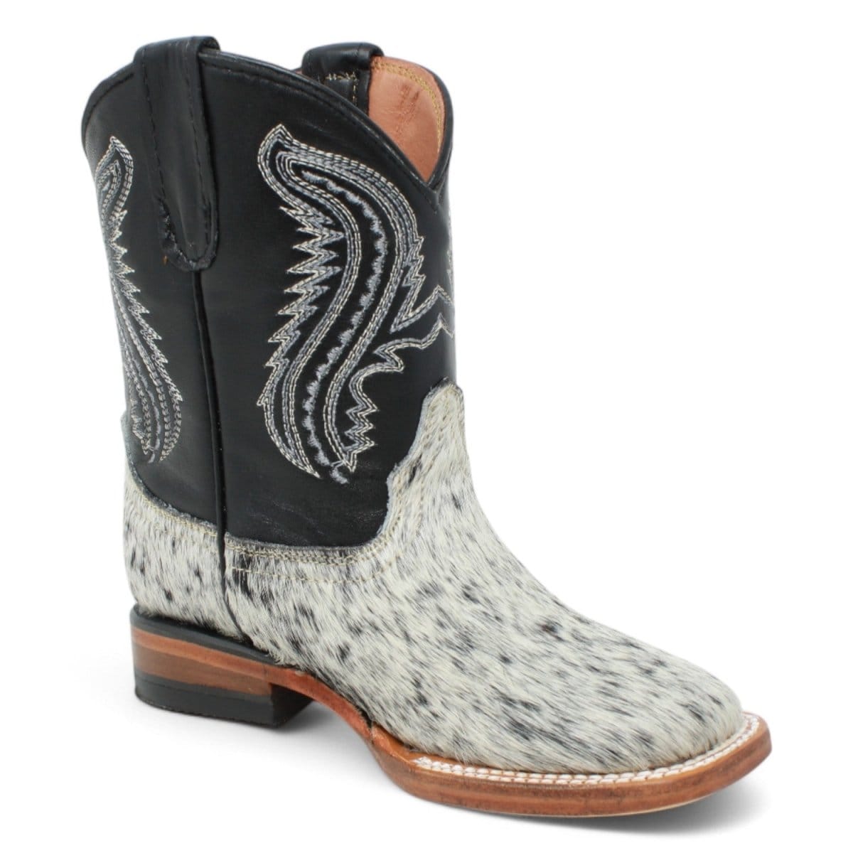 Tanner Mark Boots Boots Kids Genuine Leather and Cow Hair Square Toe Boots in Black - Tanner Mark Boots