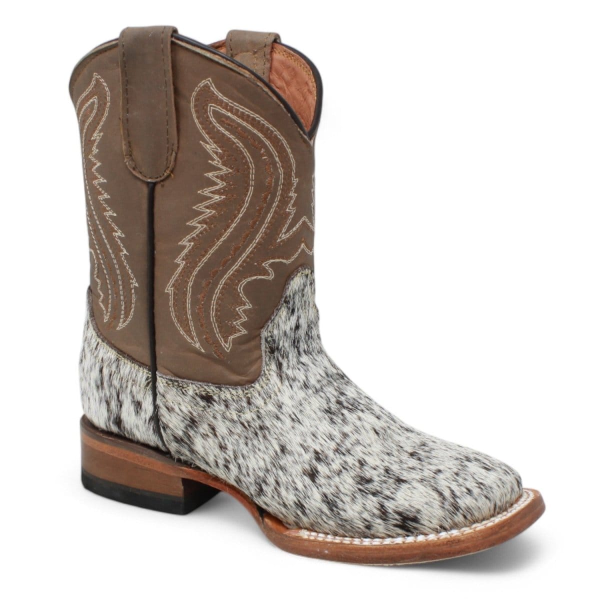 Tanner Mark Boots Boots Kids Genuine Leather and Cow Hair Square Toe Boots in Brown - Tanner Mark Boots
