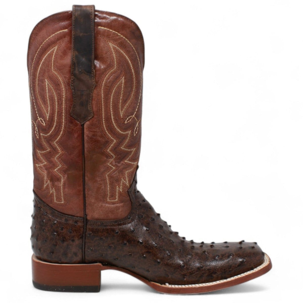 Tanner Mark Boots Boots Men's Big Cabin Ostrich Print Wide Square Toe Boots in Chocolate - Tanner Mark Boots