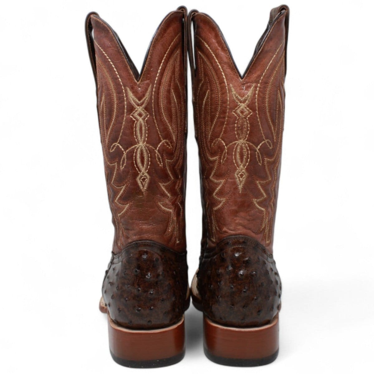 Tanner Mark Boots Boots Men's Big Cabin Ostrich Print Wide Square Toe Boots in Chocolate - Tanner Mark Boots
