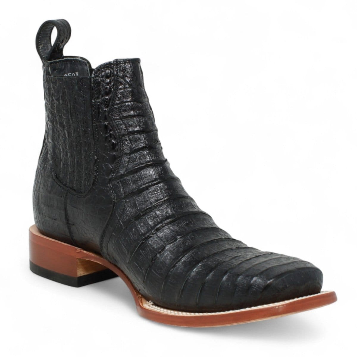Tanner Mark Boots Boots Men's Caiman Belly Print Square Toe Ankle Boots in Black - Tanner Mark Boots